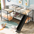 Twin Size L-Shaped Bunk Bed with Slide and Ladder