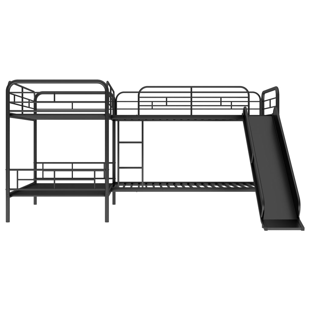 Twin Size L-Shaped Bunk Bed with Slide and Ladder
