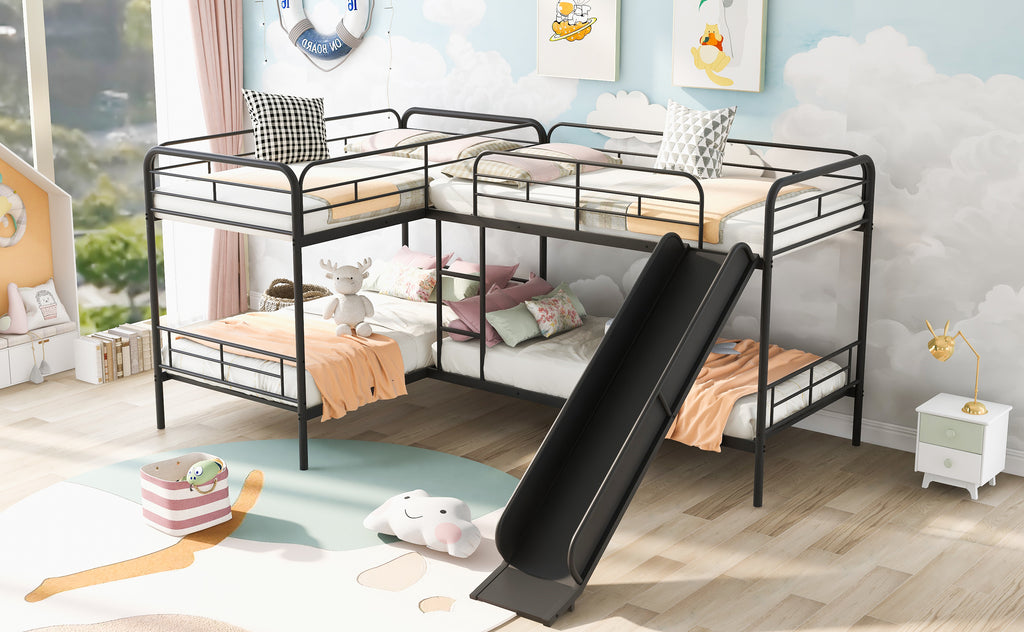 Twin Size L-Shaped Bunk Bed with Slide and Ladder