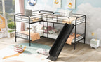 Twin Size L-Shaped Bunk Bed with Slide and Ladder