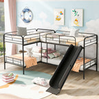 Twin Size L-Shaped Bunk Bed with Slide and Ladder
