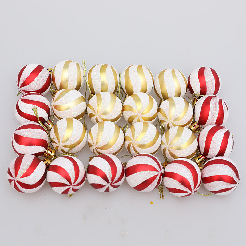 Red & White Threaded Christmas Ball Decorations