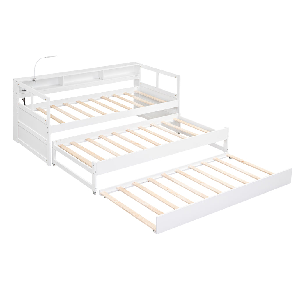Twin XL Wood Daybed with 2 Trundles, Storage & USB Charging